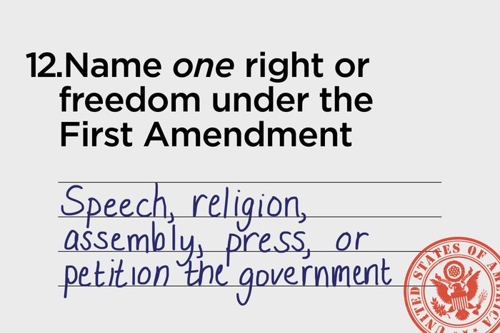 speech, religion, assembly, press, or petition the government