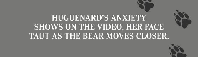 Huguenard’s anxiety shows on the video, her face taut as the bear moves closer.