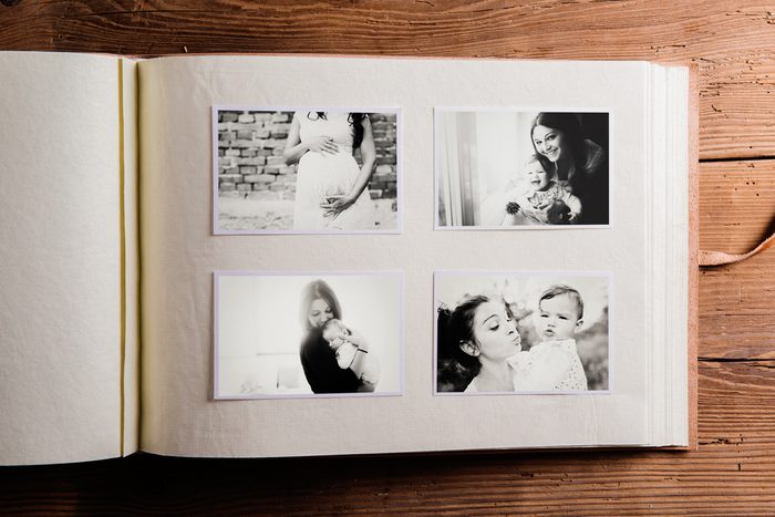 Mothers day composition. Photo album, black-and-white pictures.