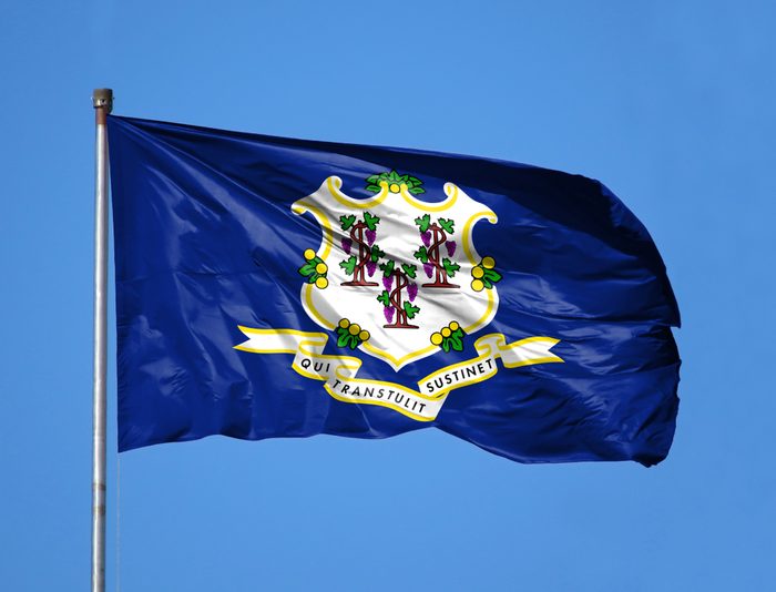 Bir bayrak direğinde Connecticut Eyaleti ulusal bayrağı