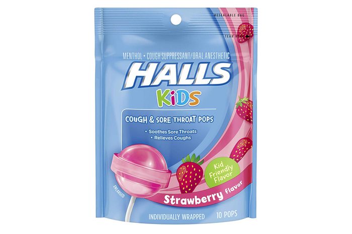 Halls Kids Strawberry Cough and Sore Throat Pops - for Children - 60 Pops (6 bags of 10 Pops) 