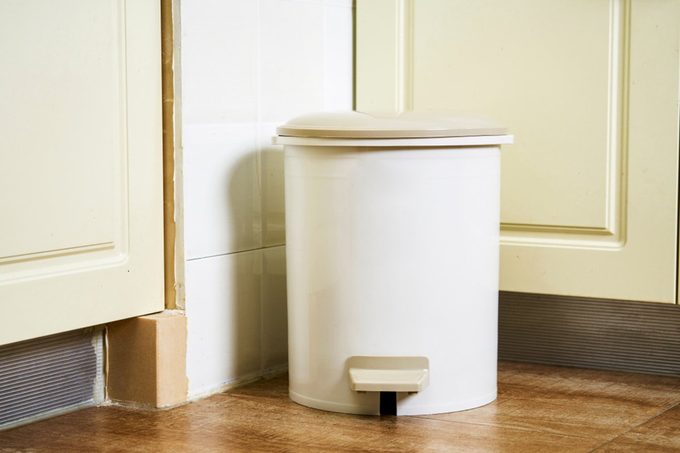 Trash can in the kitchen corner