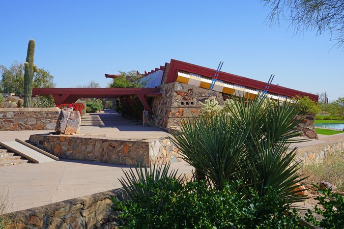 SCOTTSDALE, AZ -23 FEB 2018- View of Taliesin West, the landmark winter home and school in the desert of famed architect Frank Lloyd Wright located in Scottsdale, Arizona.
