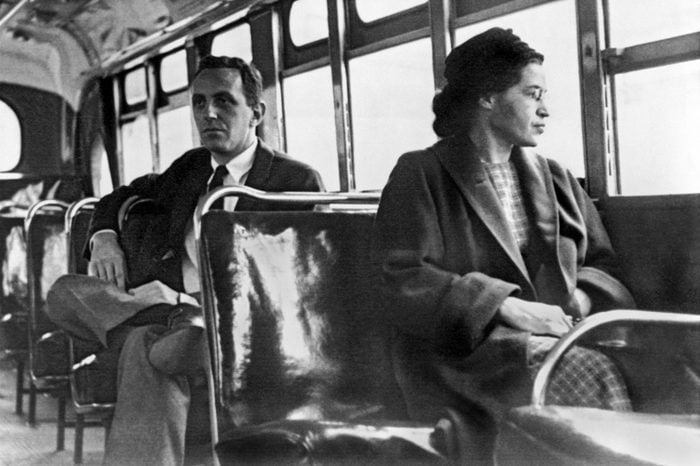 VARIOUS Montgomery, Alabama: 1956. Rosa Parks seated toward the front of the bus in Montgomery, Alabama.