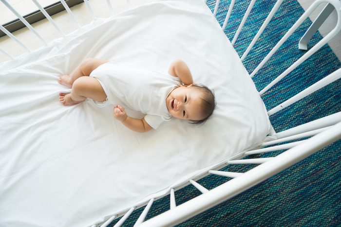 the top view of baby in cot, cradle