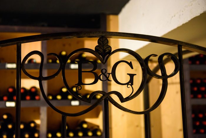 05.09.2017. BORDEAUX, FRANCE. Logo of Barton&Guestier (oldest wine house in Bordeaux) at basement.