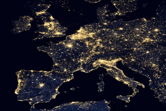 europe map night lights