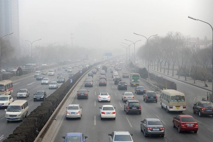cars highway traffic fog smog