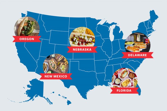 map of the United States showing the best hot dog place in five states