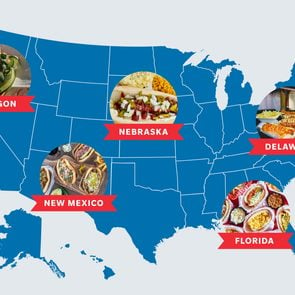 map of the United States showing the best hot dog place in five states