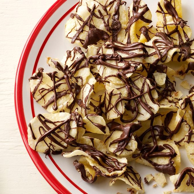 chocolate drizzled potato chips