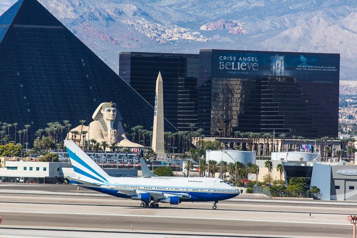 LAS VEGAS - NOVEMBER 3: Private Boeing 747 taxis at McCarran Airport in Las Vegas, NV on November 3, 2014. Boeing 747 was the worlds largest aircraft for 40 years up until the A380 was created.