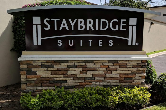Monterrey, Nuevo Leon, Mexico - March 3, 2018: Sign at entrance to Staybridge Suites San Pedro.