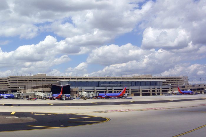 PHOENIX, AZ - MAY 16, 2015: Busy terminals in Phoenix Sky Harbor International airport, Arizona.