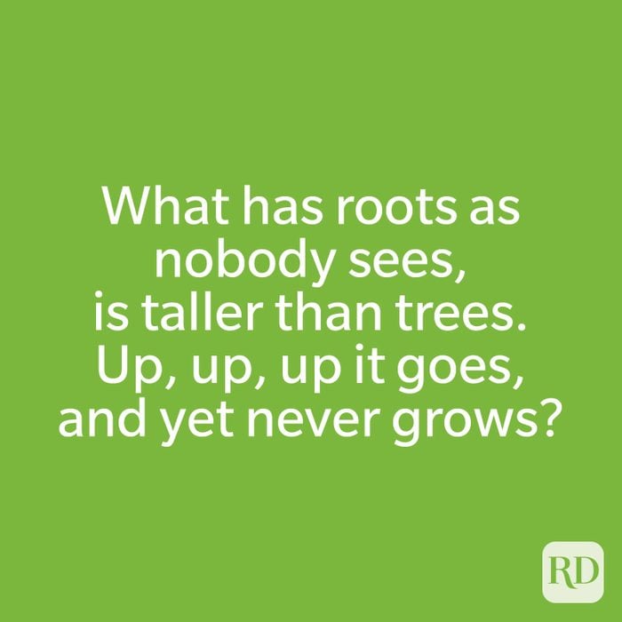 What has roots as nobody sees, is taller than trees. Up, up, up it goes, and yet never grows?