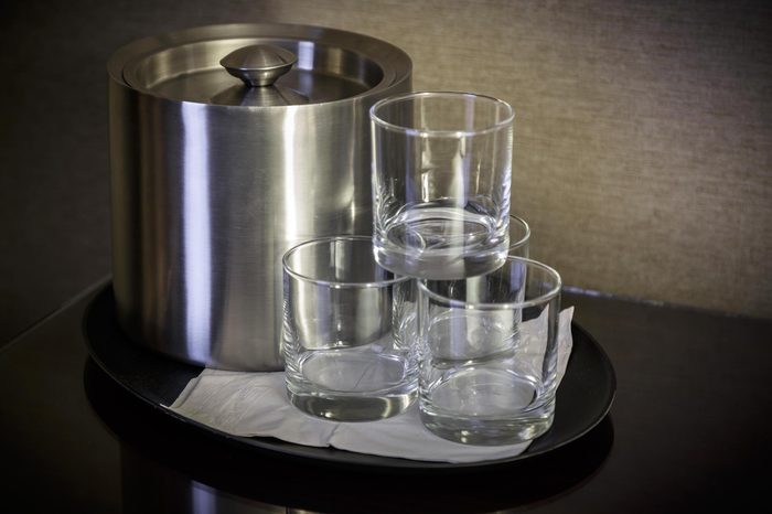 glass of water. Glass in the hotel room