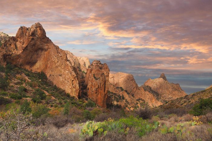 The Chisos Basin in Big Bend National Park, Texas at Sunset