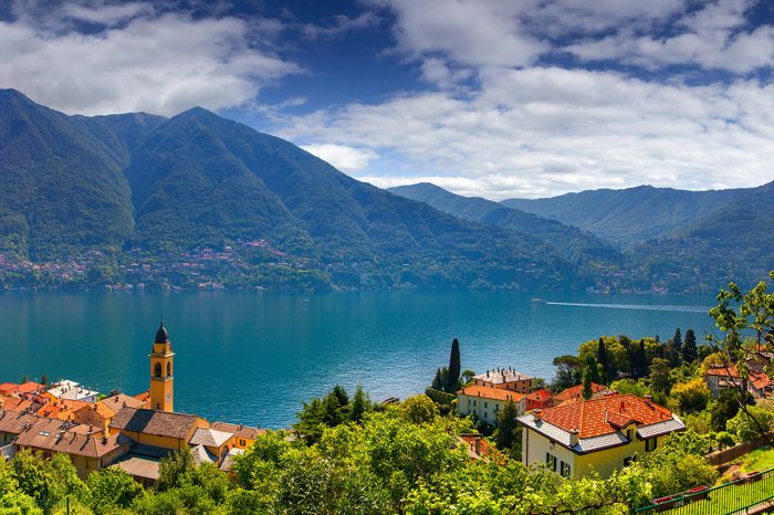 View from the town of Carate Urio, on Lake Como. Alps, Italy.