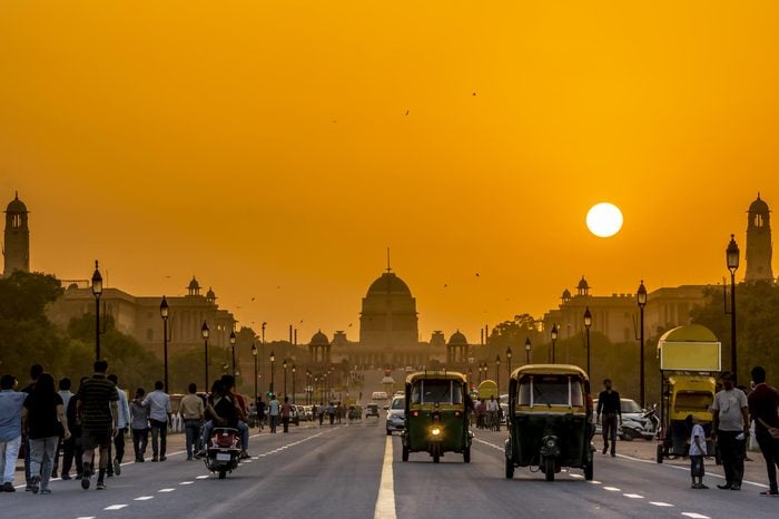 Sunset behind the President Residence, Rashtrapati Bhavan, New Delhi, India.