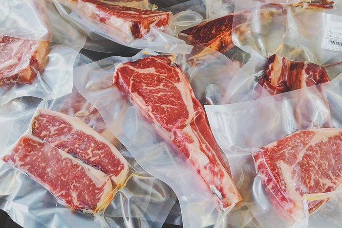 Dry aged beef packed in vacuum sealed bags.