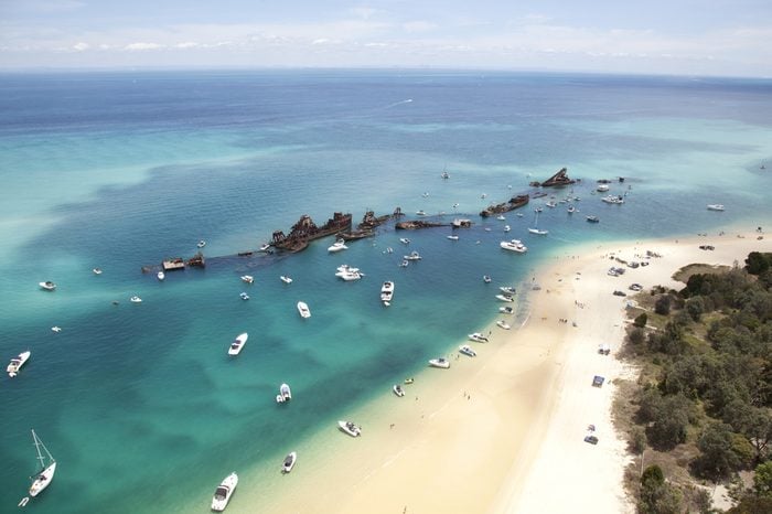 moreton island tangalooma aerial view of shipwreck reefs from helicopter