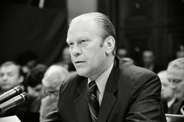 President Gerald Ford appearing at the House Judiciary Subcommittee hearing on his pardon of former President Richard Nixon.