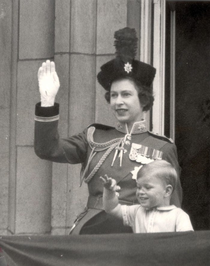 Queen Elizabeth II Prince Andrew On The Balcony Of Buckingham Palace After Trooping The Colour Ceremony. 1962.