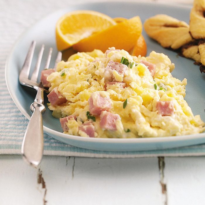 Creamy scrambled eggs with ham
