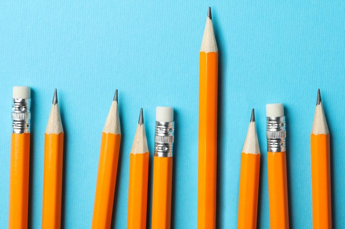 pencils. one stands higher than the rest.