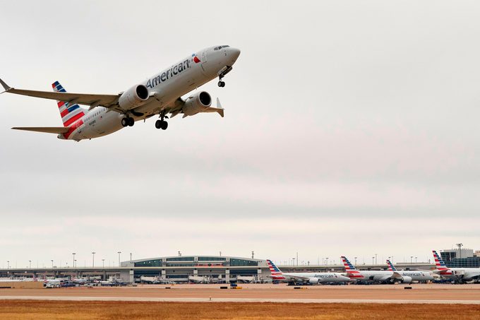 An American Airlines Boeing 737 MAX airplane takes off on a test flight from Dallas-Fort Worth International Airport in Dallas, Texas, on December 2, 2020