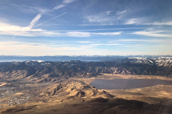 aerial view of Lake Tahoe and Washoe Lake outside of Reno, Nevada