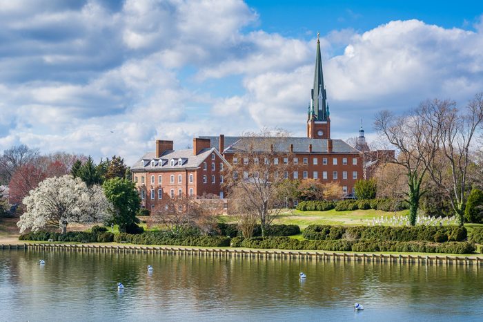 Spa Creek and St. Mary's Church, in Annapolis, Maryland.