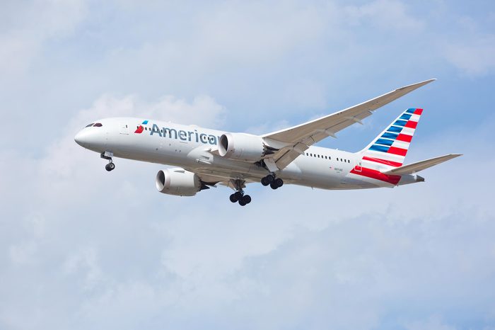 Chicago, USA - September 22, 2017: An American Airlines Boeing 787 aircraft landing at O'Hare International Airport.