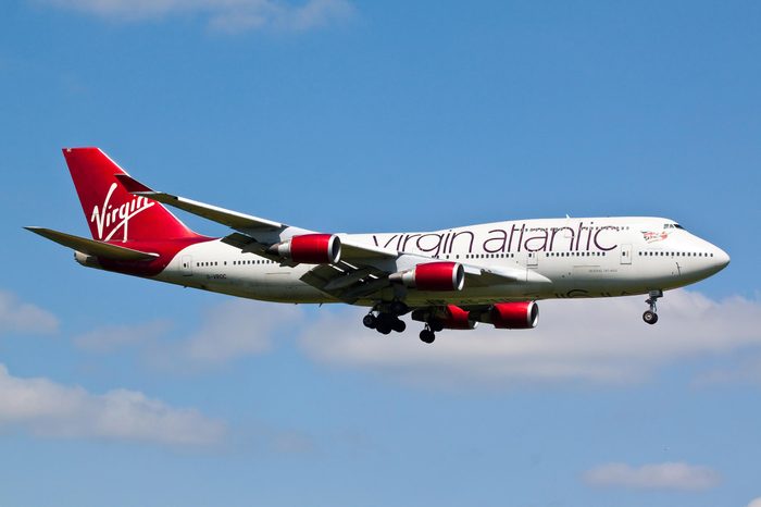 HEATHROW, LONDON, UK - MAY 3: Virgin Atlantic Airways Boeing 747 (G-VROC) landing on May 3, 2014 at London Heathrow Airport, London, UK.