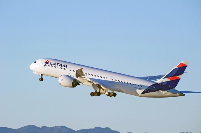 LOS ANGELES/CALIFORNIA - JANUARY 14, 2017: LATAM Airlines Boeing 787-9 Dreamliner aircraft is airborne as it departs Los Angeles International Airport, Los Angeles, California USA