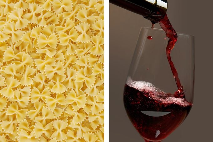 pasta red wine glass bowtie