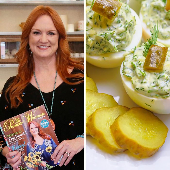 Deviled eggs with greens and pickles; Shutterstock ID 1346998658; Job (TFH, TOH, RD, BNB, CWM, CM): TOH Mandatory Credit: Photo by Sue Ogrocki/AP/REX/Shutterstock (9704786as) Ree Drummond is pictured during an interview in Pawhuska, Okla, . Growing up in a town she considered "too small," Drummond sought the bright lights of a city, and wound up in an even smaller town where she has built a virtual media empire on the Plains of northeast Oklahoma Pioneer Woman, Pawhuska, USA - 14 Jun 2017