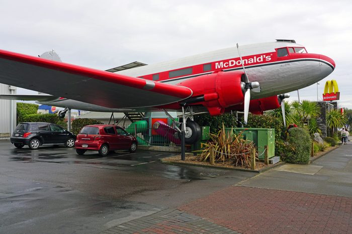 TAUPO, NEW ZEALAND- 2 AUG 2018- View of the McDonald's restaurant with a real vintage DC3 airplane named the world's coolest McDonalds in Taupo in the North Island, New Zealand.