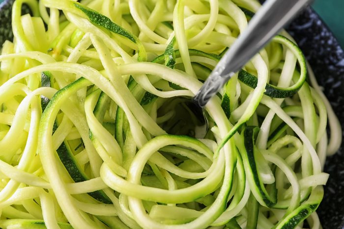 Fresh zucchini spaghetti, closeup
