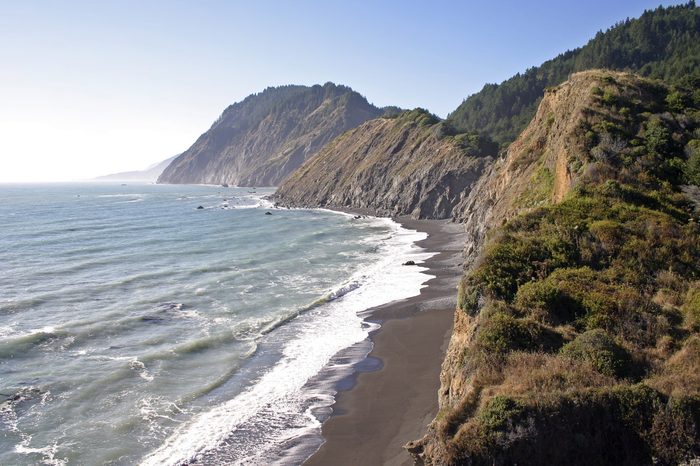 A panoramic shot of the Lost Coast trail in California.