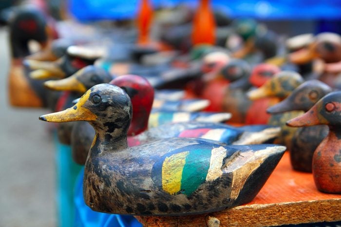 Duck decoy arrangement row colorful hand painted for hunters