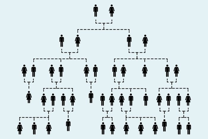 Complicated family tree of several generations