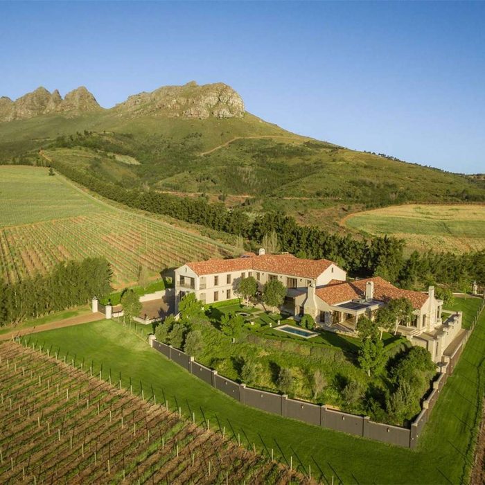 Mansion with a large vineyard near mountains in South Africa