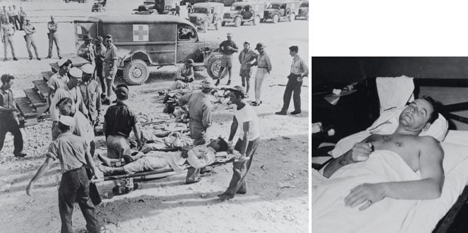only 316 survived, including this officer (right) recuperating at the Peleliu Hospital. 