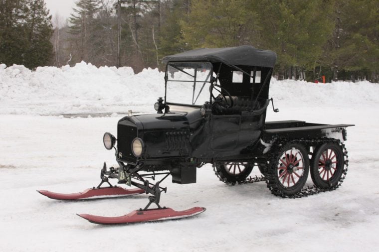 Vintage Model T Modified to be Snowmobile