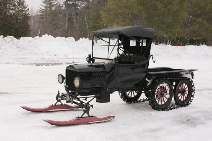 Vintage Model T Modified to be Snowmobile
