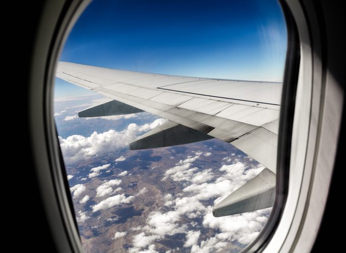 Airplane window. Bird's-eye.Traveling.