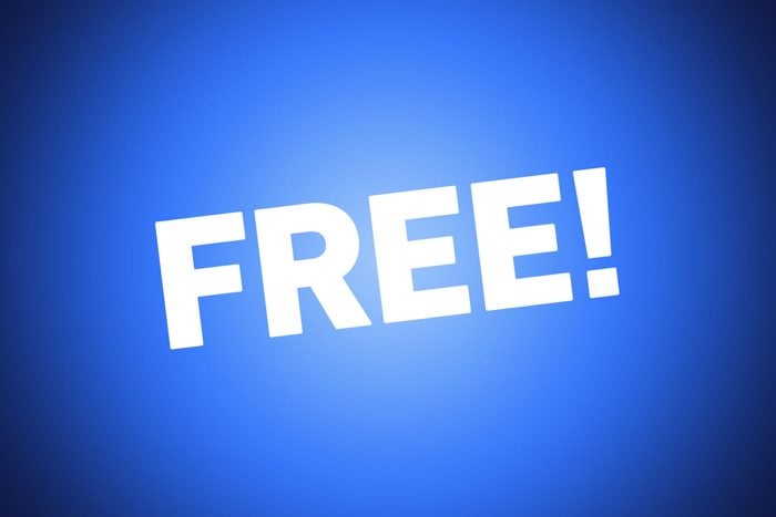 text that reads "free" with an exclamation point on blue background