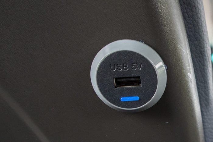 USB charging port on back of seat.
