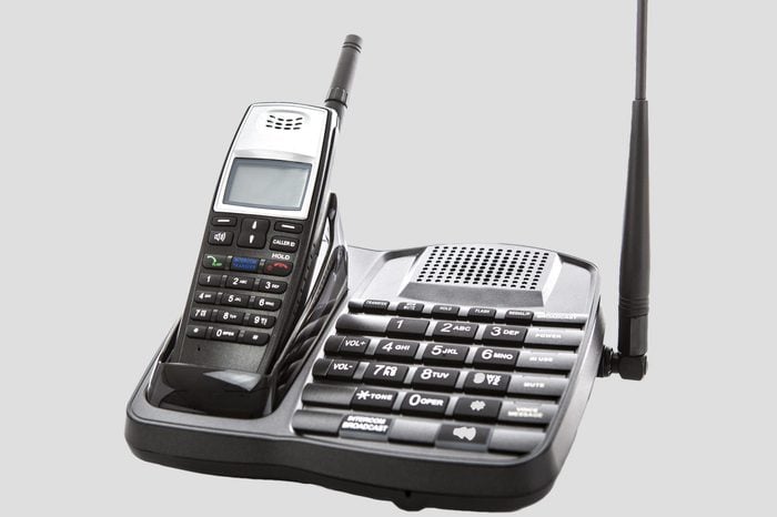 Long Range cordless phone on white background 